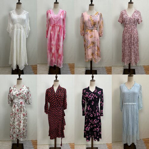 25古着vintage 桑蚕丝夏季休闲女士真丝宽松复古优雅碎花连衣裙