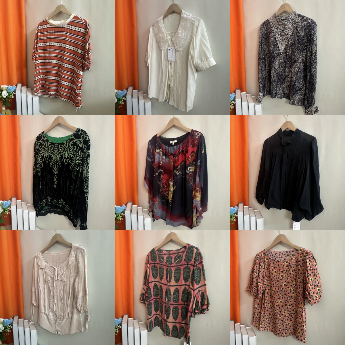 1古着vintage夏季桑蚕丝上衣轻盈柔软舒适大气女真丝上装印花衬衫