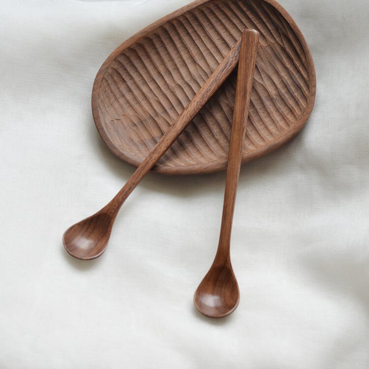 复古家用迷你黑胡桃木勺长柄勺子甜品勺饮料咖啡搅拌勺儿童吃饭勺