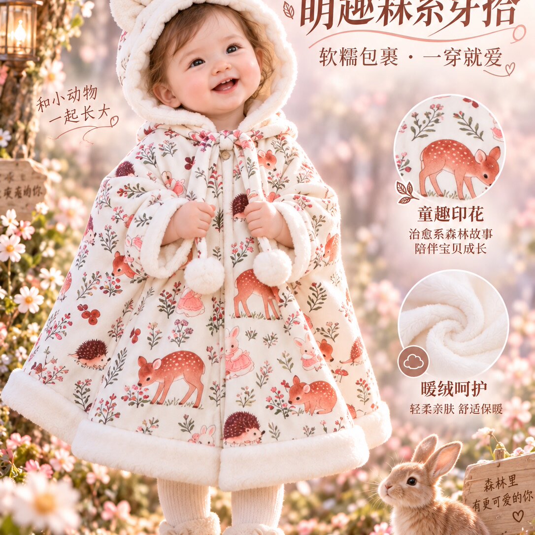 玉璎婴儿披风保暖防风