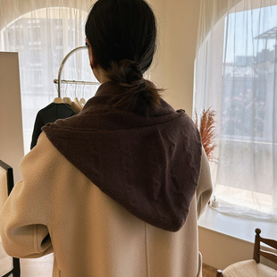 秋冬季连帽披肩围巾新款纯色针织围巾披肩帽子一体带帽围巾围脖女
