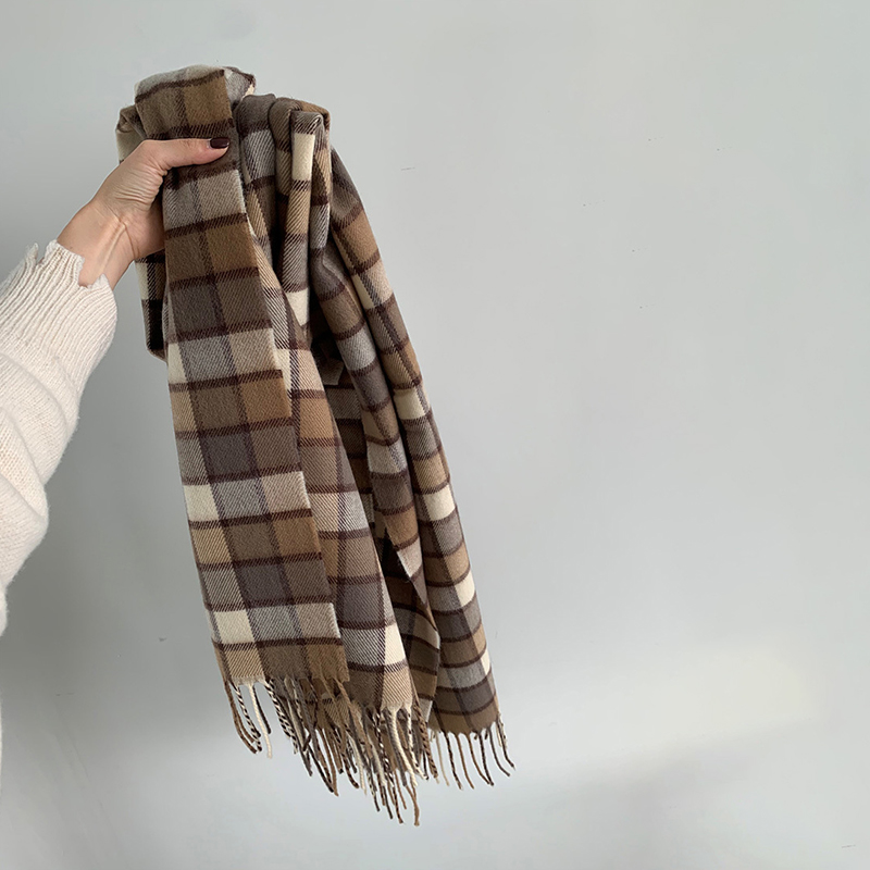 韩版红绿格子仿羊绒保暖厚围巾冬季时尚搭配流苏披肩配大衣洋气女