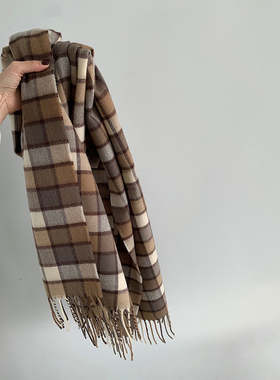 韩版红绿格子仿羊绒保暖厚围巾冬季时尚搭配流苏披肩配大衣洋气女