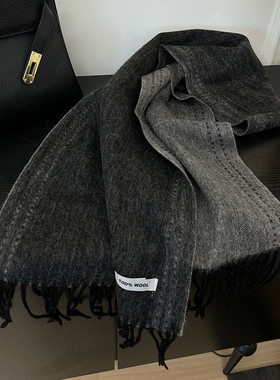 气质灰黑色100%纯羊毛流苏秋冬保暖围巾灰色撞色围脖小披肩男女冬