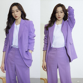 气质修身 韩雪明星同款 显瘦职业西服两件套 女新款 时尚 紫色西装 套装