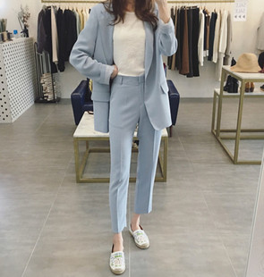 小西装套装女百搭2023春装新款韩国一粒扣西服外套小脚裤两件套潮
