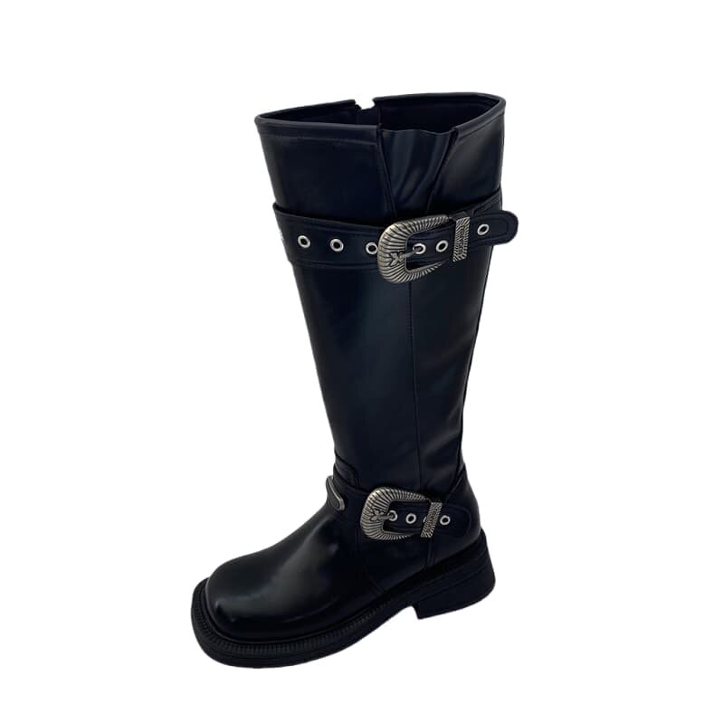 韩版圆头皮带扣长靴女冬季
