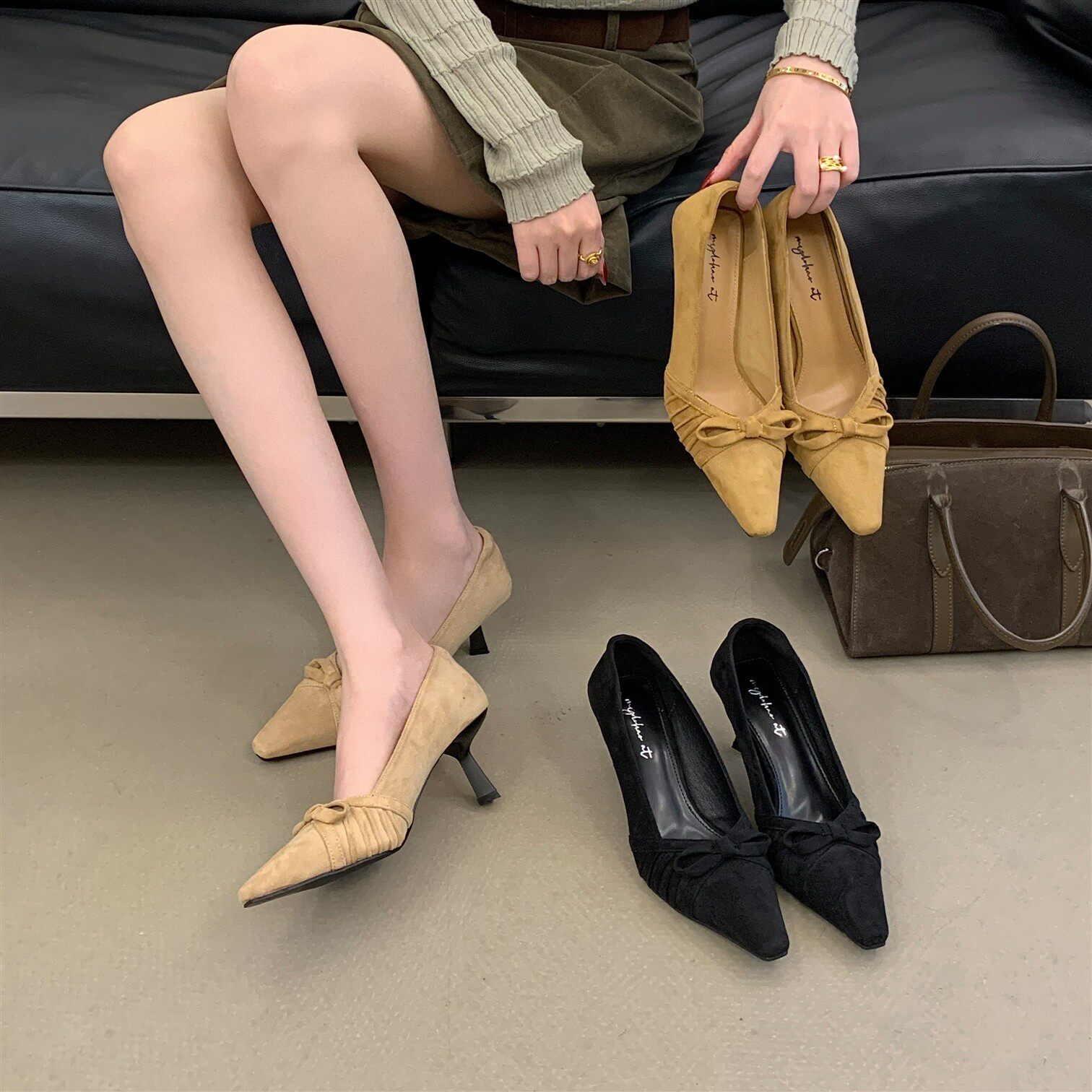 法式蝴蝶结尖头浅口单鞋女