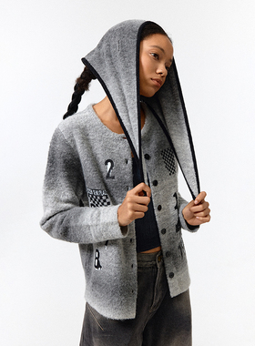 CONP 24AW 数字毛衣 复古渐变灰撞色单排扣开衫外套 中性