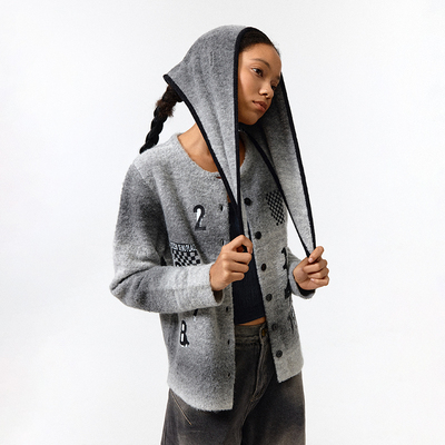 数字毛衣CONP开衫堆堆领