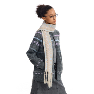 费尔岛图案流苏围巾 冬季 CONP 24AW
