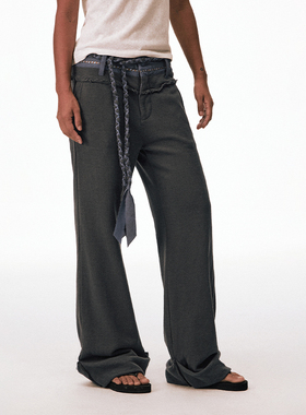 CONP 25SS 编织腰头阔腿休闲翻折裤