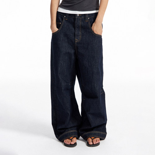 CONP 25SS 原色丹宁弧形双口袋明线弯刀廓形牛仔裤