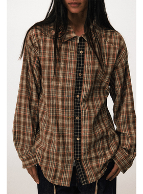 CONP 25SS 皱感肌理扣眼趣味格纹拉链抽绳衬衫