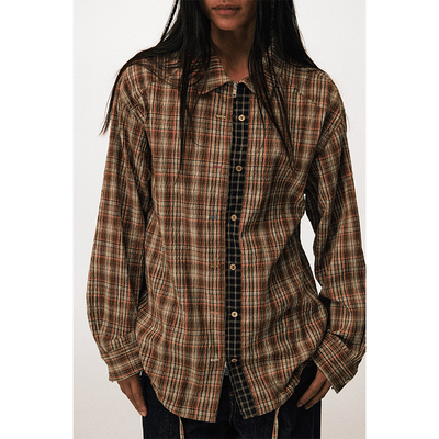 CONP 25SS 皱感肌理扣眼趣味格纹拉链抽绳衬衫