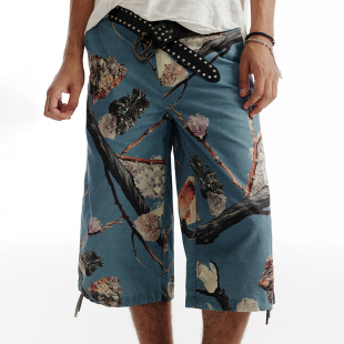 CONP 24SS 钻石树枝五分裤 美式复古牛仔裤毛边直筒