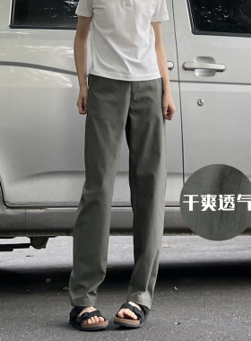 左手日记26夏绿色弯刀裤休闲美式宽松香蕉裤小镰刀中性风女裤含麻
