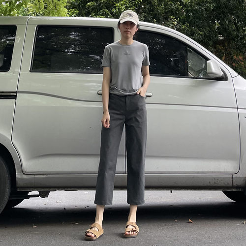 左手日记26夏新灰色女裤八分裤显瘦烟管裤简约小直通通勤女裤薄