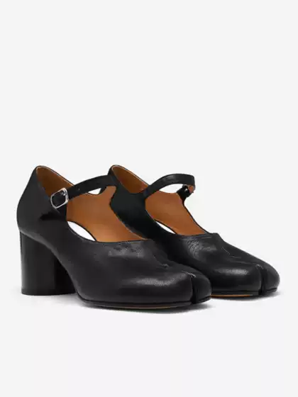 6cm High-Heeled Sheepskin Pig's Trotter Shoes Mary Jane Chunky Heel Tabi Split-Toe Shoes Horseshoe Pig's Trotter Shoes Sheep's Trotter Shallow Mouth Single Shoes