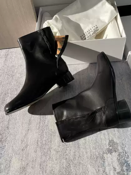 Mid-Heel Genuine Leather High-Top Short Boots, Pig's Trotters Style Men's Shoes, Tabi Split-Toe Shoes, First Layer Cowhide Horseshoe Shoes, Unisex Pig's Trotters Shoes