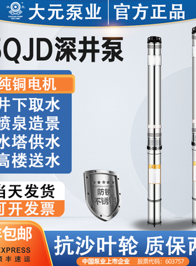 大元不锈钢深井泵75QJD家用1寸220V农用高扬程抽水泵小井潜水泵