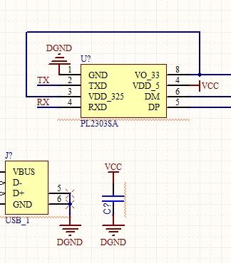 PL2303SA原理图 USB转串口TTL USB转232 MAX232 pl2303sa USB串口