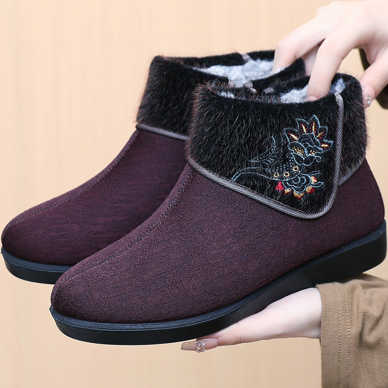 冬季老北京布鞋女棉鞋加绒加厚保暖中老年妈妈鞋软底防滑奶奶棉靴