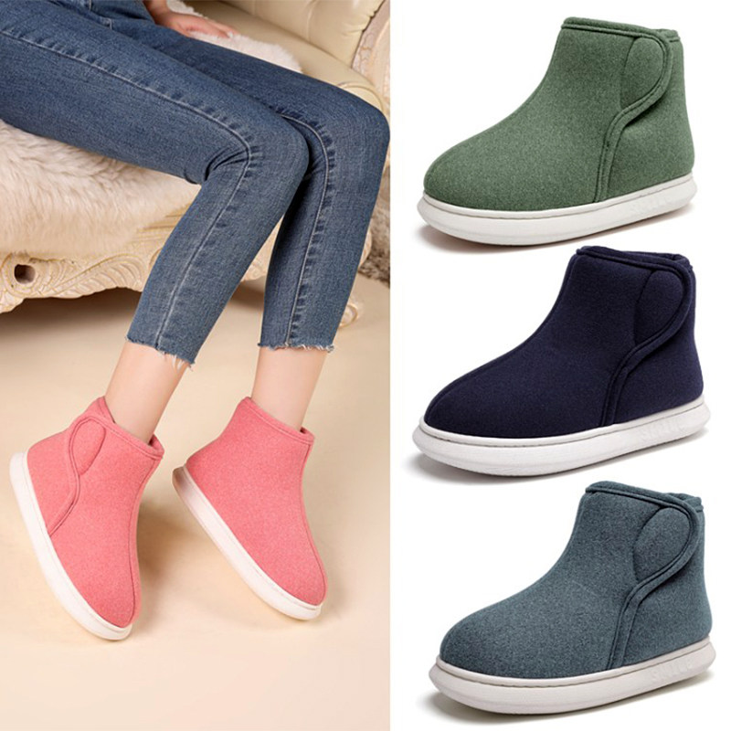 冬季高帮防滑棉拖鞋女包跟保暖情侣加绒家居带后跟厚底室内棉鞋男