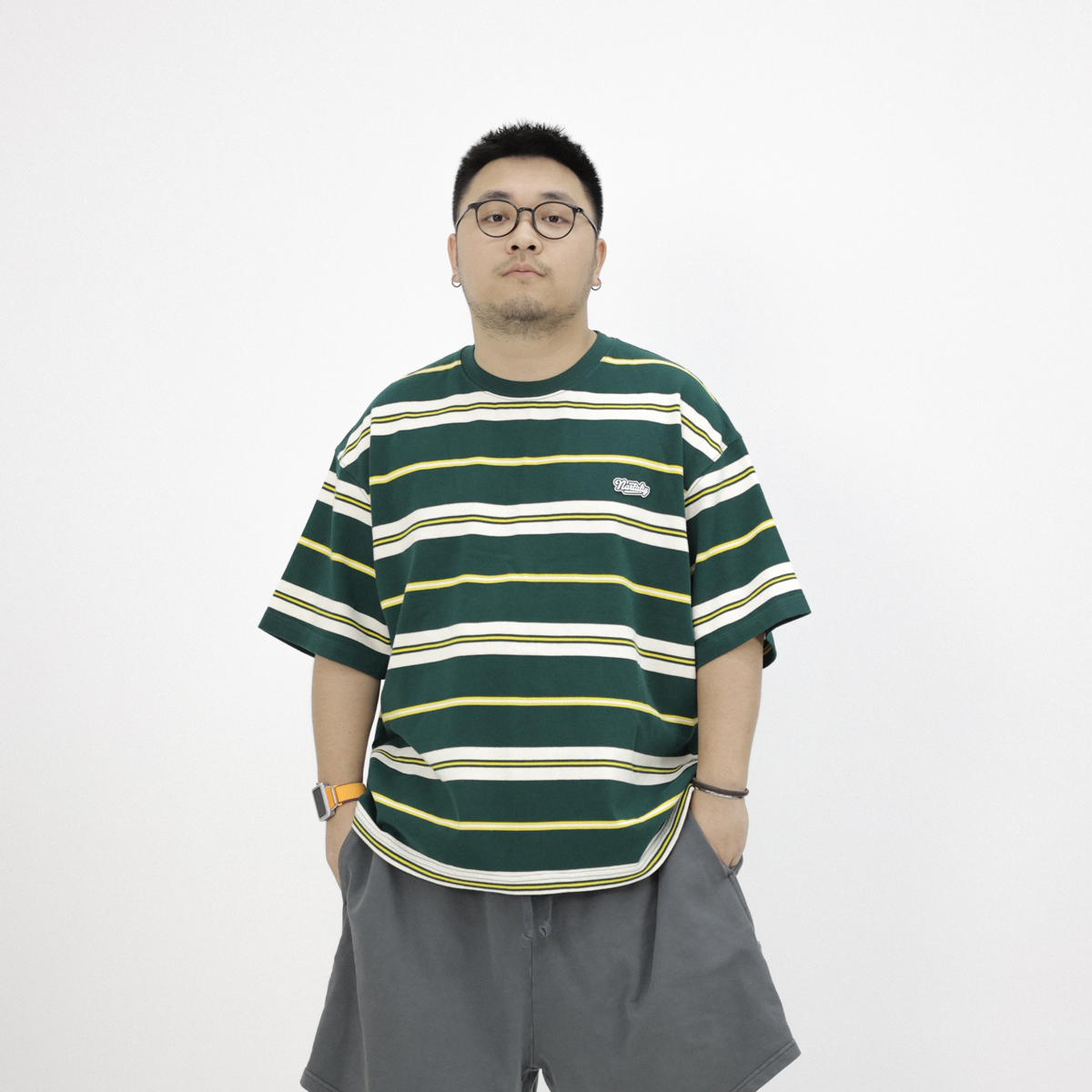 LiiiStore2023夏款日系拼色条纹纯棉短袖T恤男
