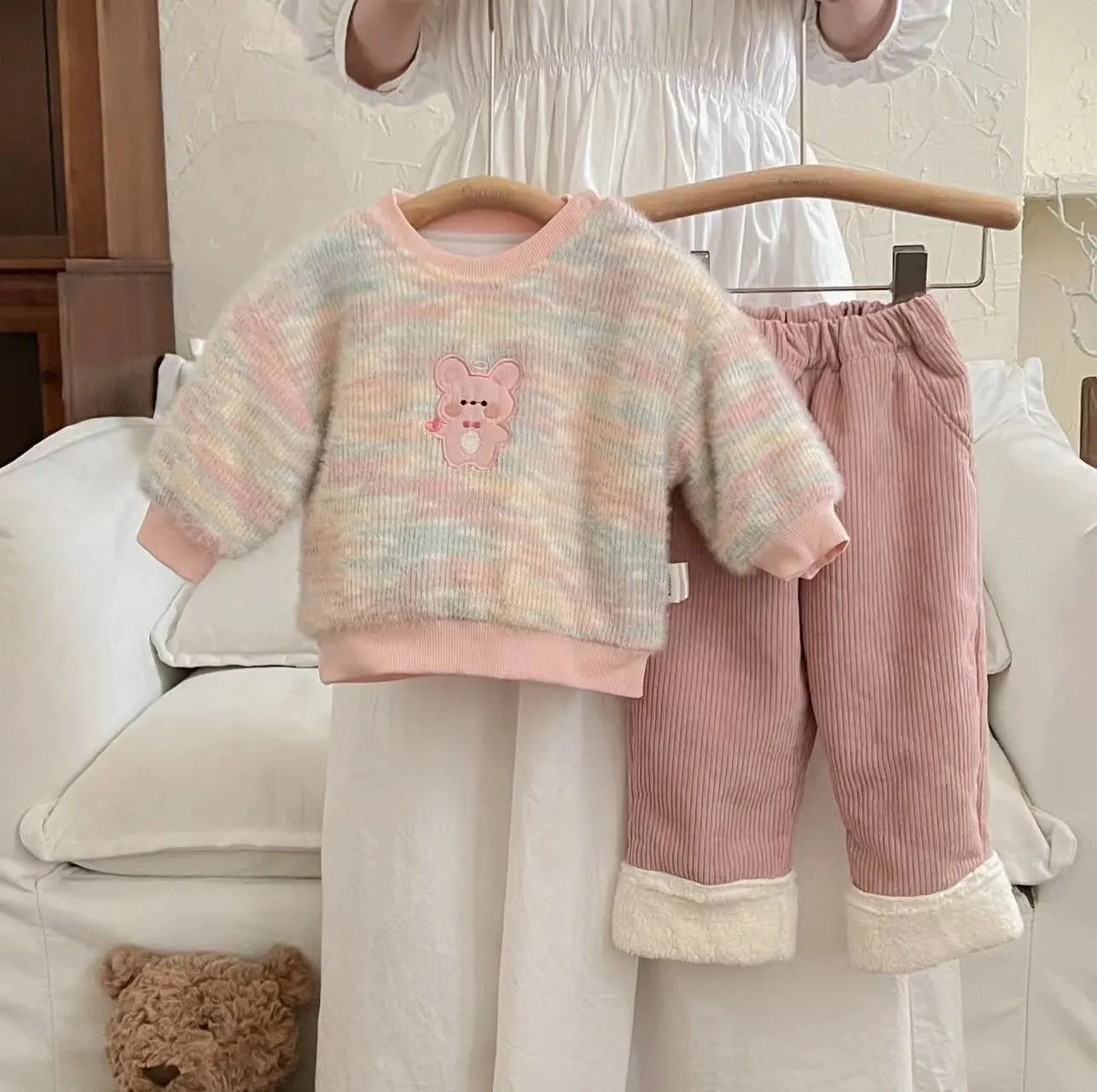 女童套装秋冬装加绒加厚童装洋气宝宝衣服冬季女孩韩系卫衣两件套