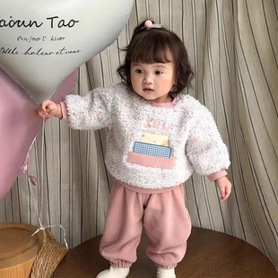嬰幼童套裝 毛毛衣可愛超萌冬裝 兩件套女寶寶衛衣衛褲 加厚保暖 韓版