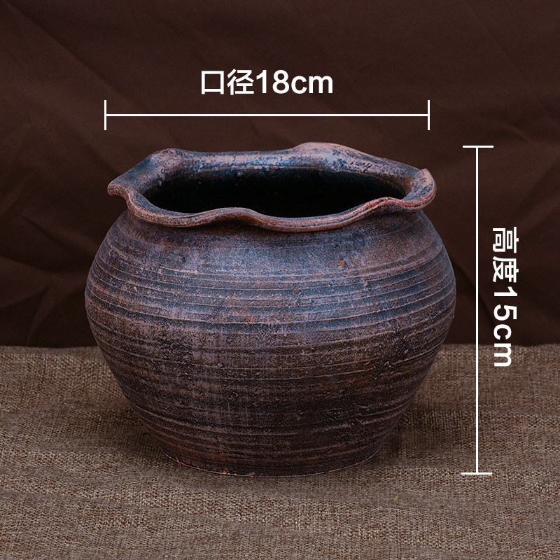 中式复古粗陶陶罐花盆摆件中式花瓶家居土培多肉三角梅仿古简约