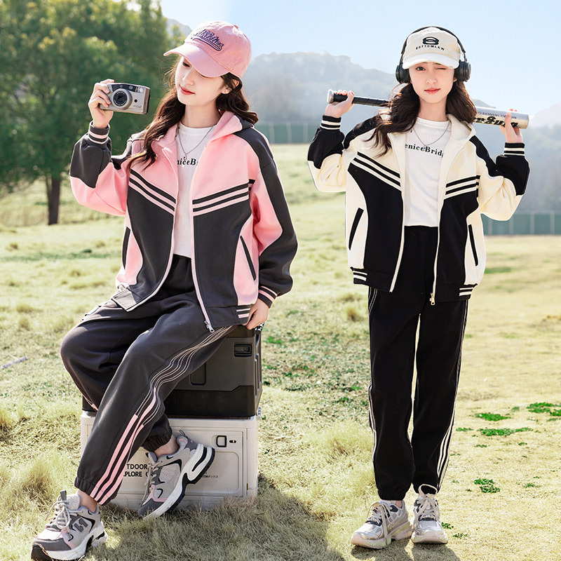 女童春秋装运动套装洋气中大童儿童装休闲针织两件套长裤长袖外套