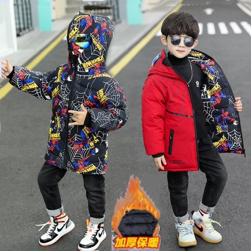 男童加厚棉衣2024新款冬季洋气蜘蛛侠羽绒棉服儿童奥特曼洋气棉袄