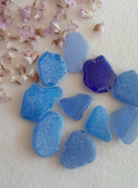天然玻璃石 各种蓝色 纯天然海玻璃  海玻璃原石 手工原材料