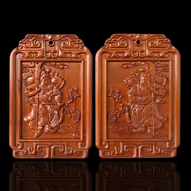 祥云阁桃木门神神荼郁垒肥城桃木手工雕刻工艺品摆件挂件