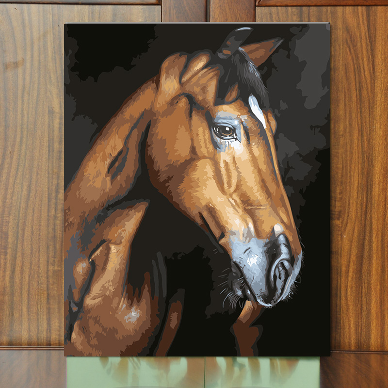 diy手绘填色数字动物油彩画客厅卧室书房走廊玄关装饰画挂画 马头