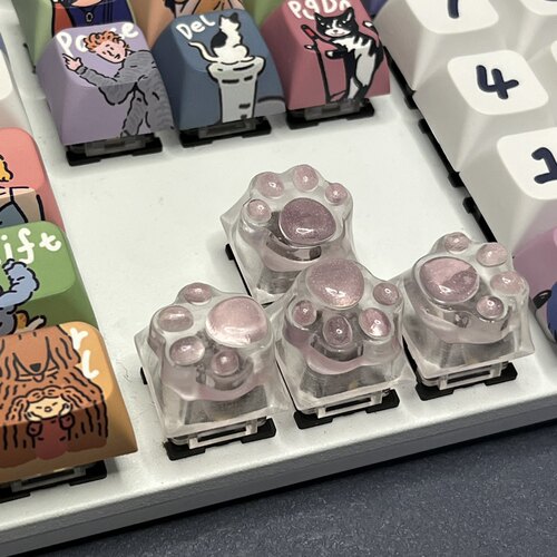 新款透光闪粉猫爪键帽十字轴OEM十字轴电脑按钮游戏机械键盘键帽