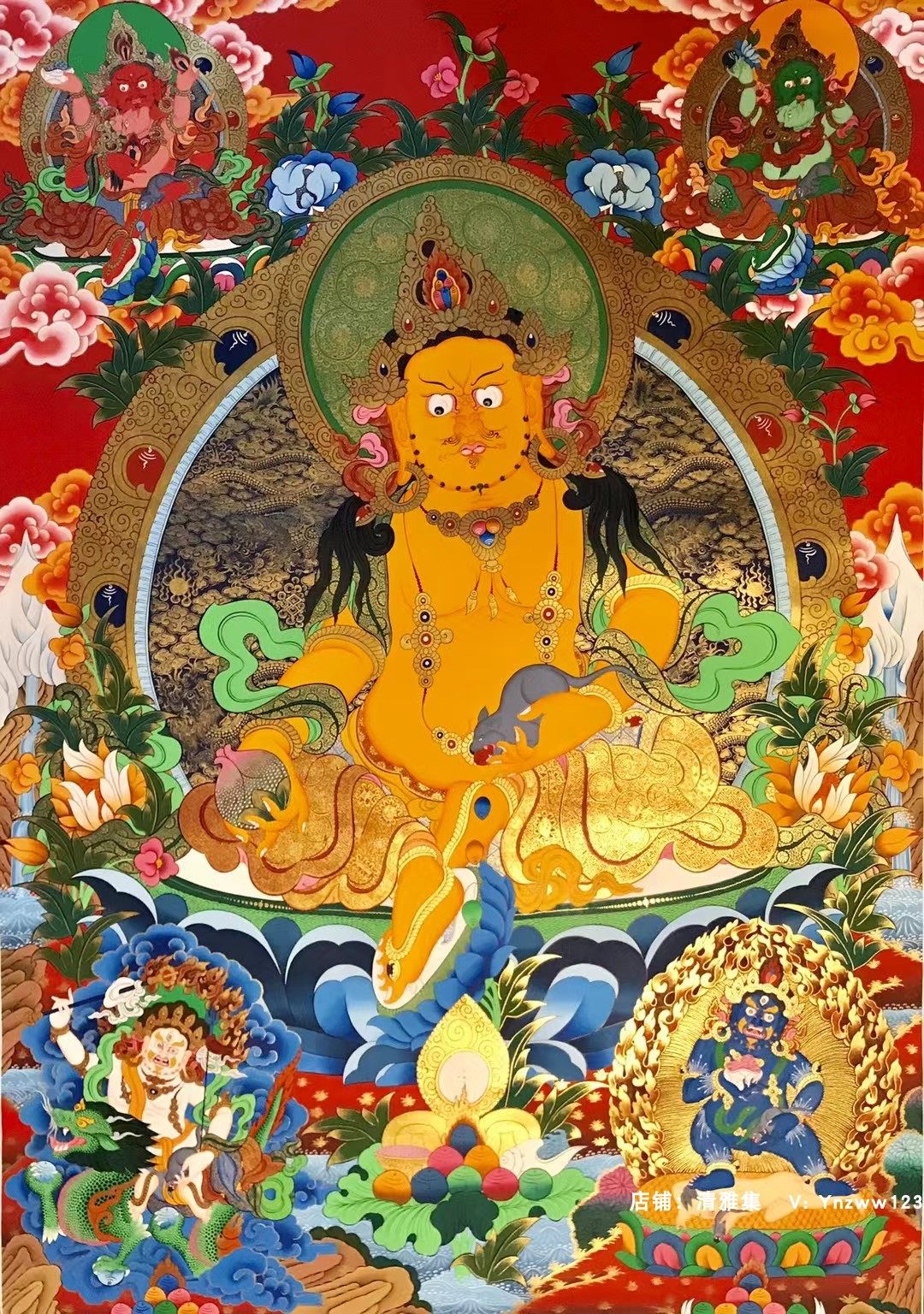 5米高收藏级彩唐黄财神五姓财神尼泊尔纯手绘藏族手工唐卡挂画