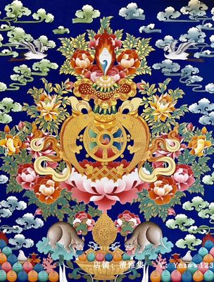西藏唐卡八吉祥坛城纯手绘挂画