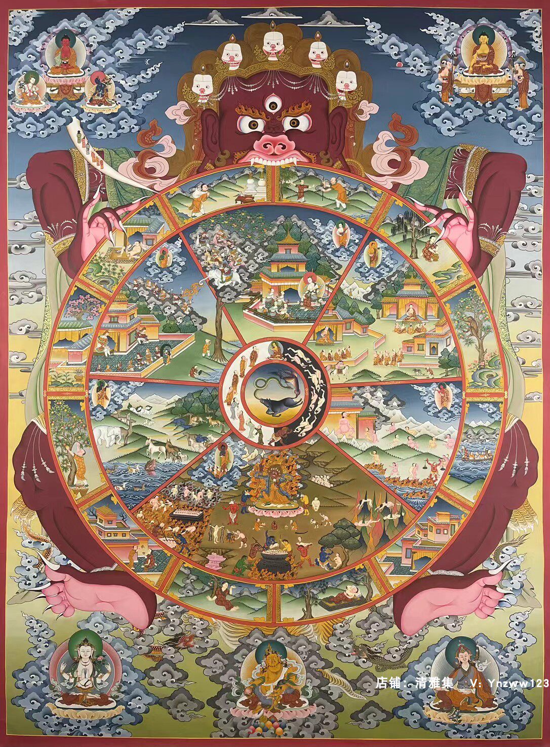 馆藏级六道轮回图尼泊尔纯手绘藏族手工唐卡挂画坛城