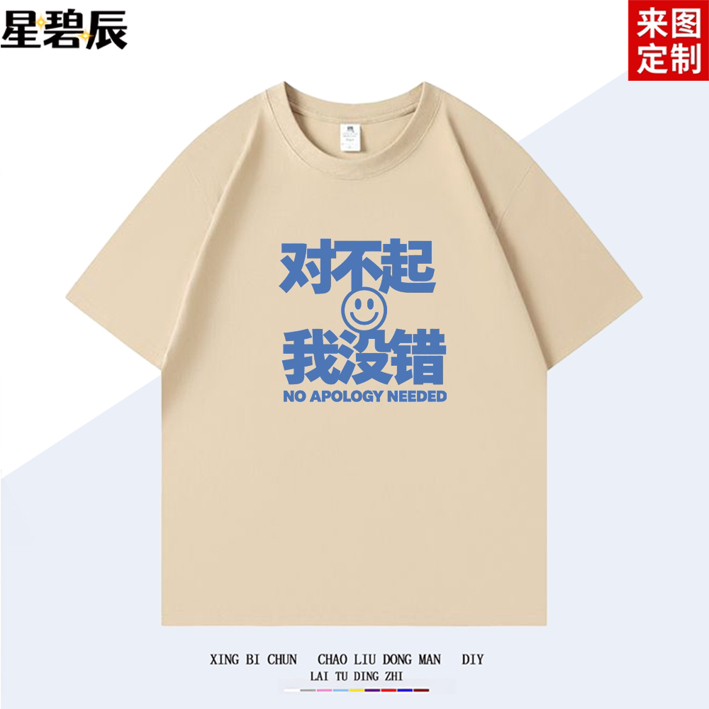 对不起 我没错 夏季新款宽松纯棉搞笑休闲短袖原创潮流情侣装T恤