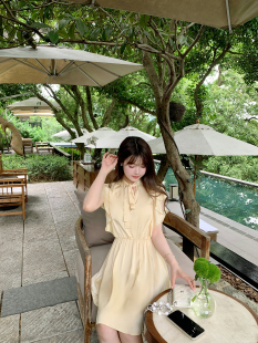 鹅黄色 娇嫩嫩 柠檬香草~ 小飞边连衣裙 等跑单