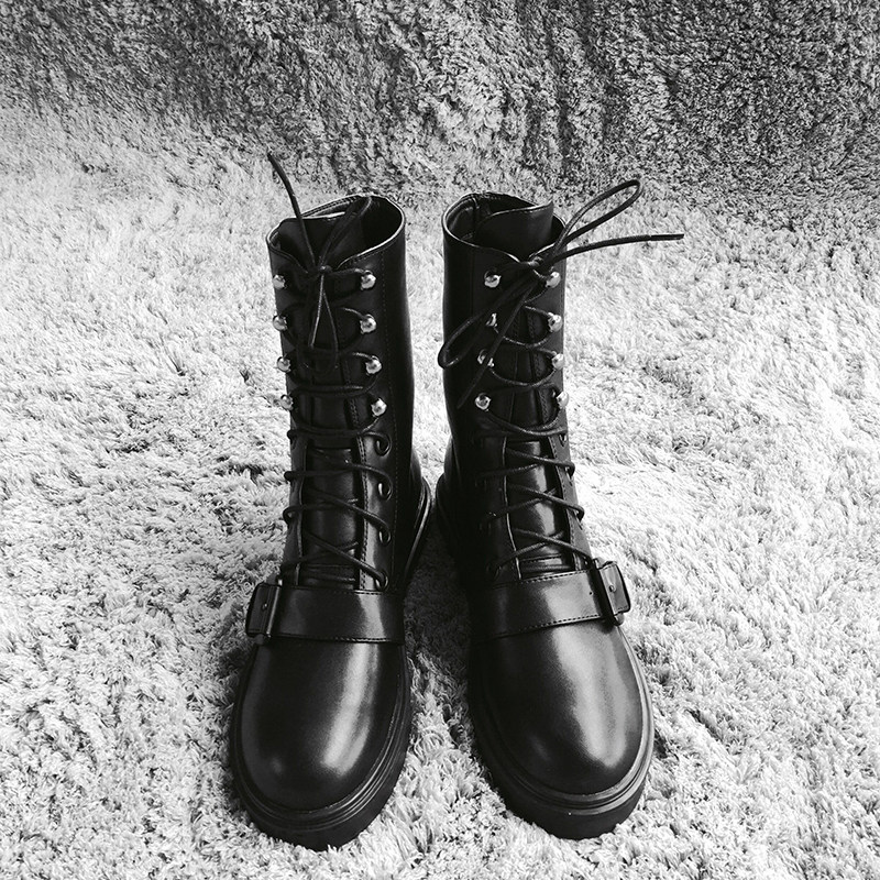 林珊珊同款松糕厚底英倫中筒靴圓頭系帶馬丁靴騎士機車靴短靴女潮在類目 女鞋, 靴子中 - 來自Buy2taobao.com提供專業的淘寶代購服務