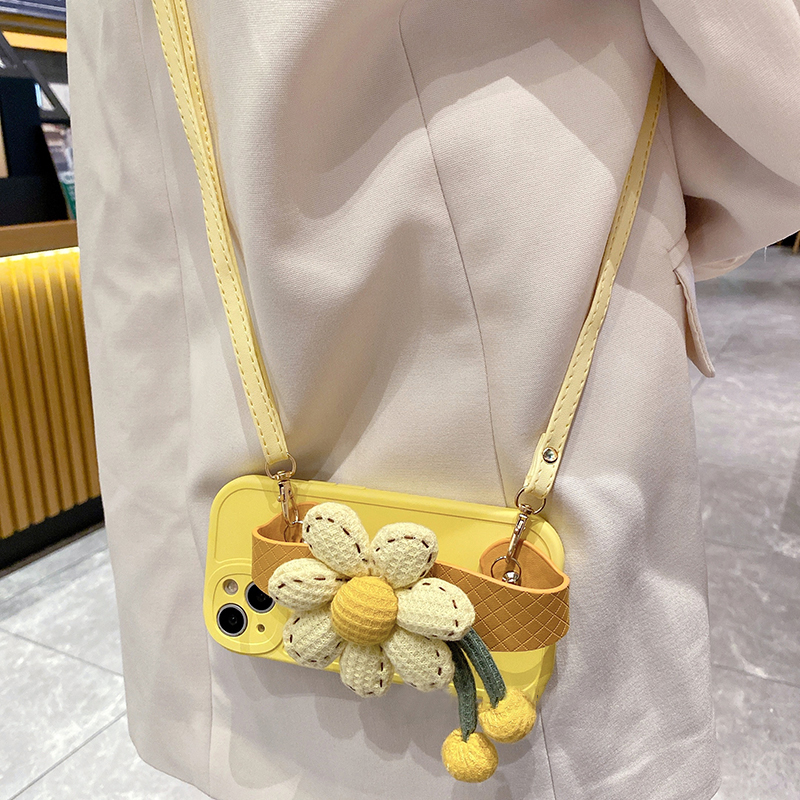 适用苹果16promax手机壳iphone15pro镜头全包14PM韩风南瓜小花腕带13小众12女款斜跨16pro硅胶创意防摔保护套