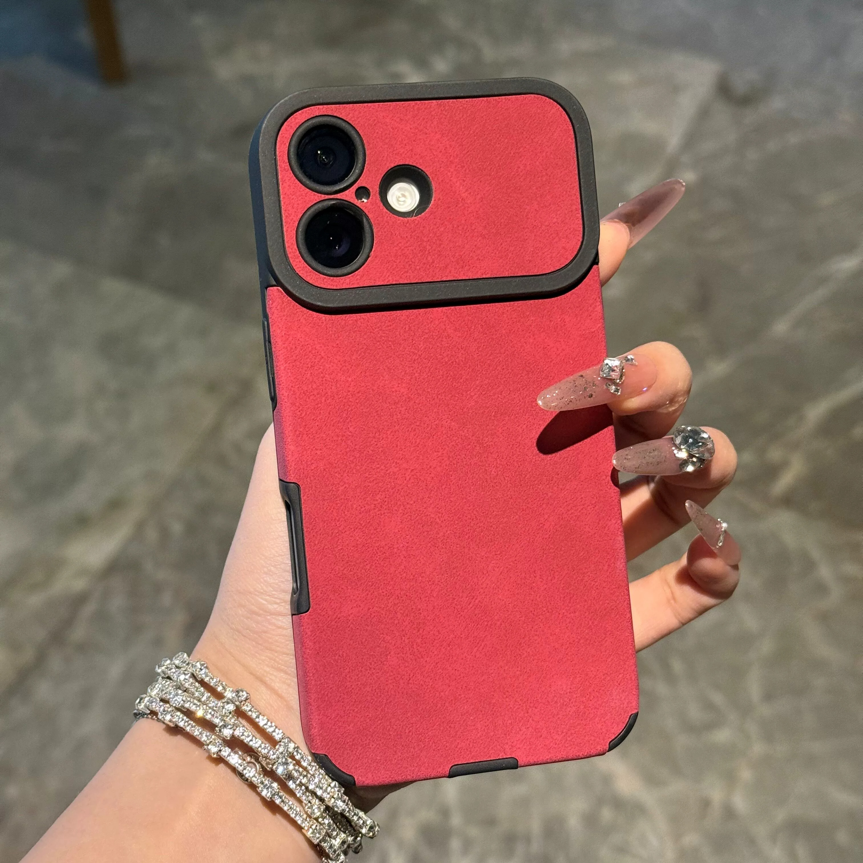 秋冬纯色大视窗贴皮适用苹果18promax手机壳新女款彩绘iPhone17pro小众简约16PM情侣男女15全包14防摔保护套