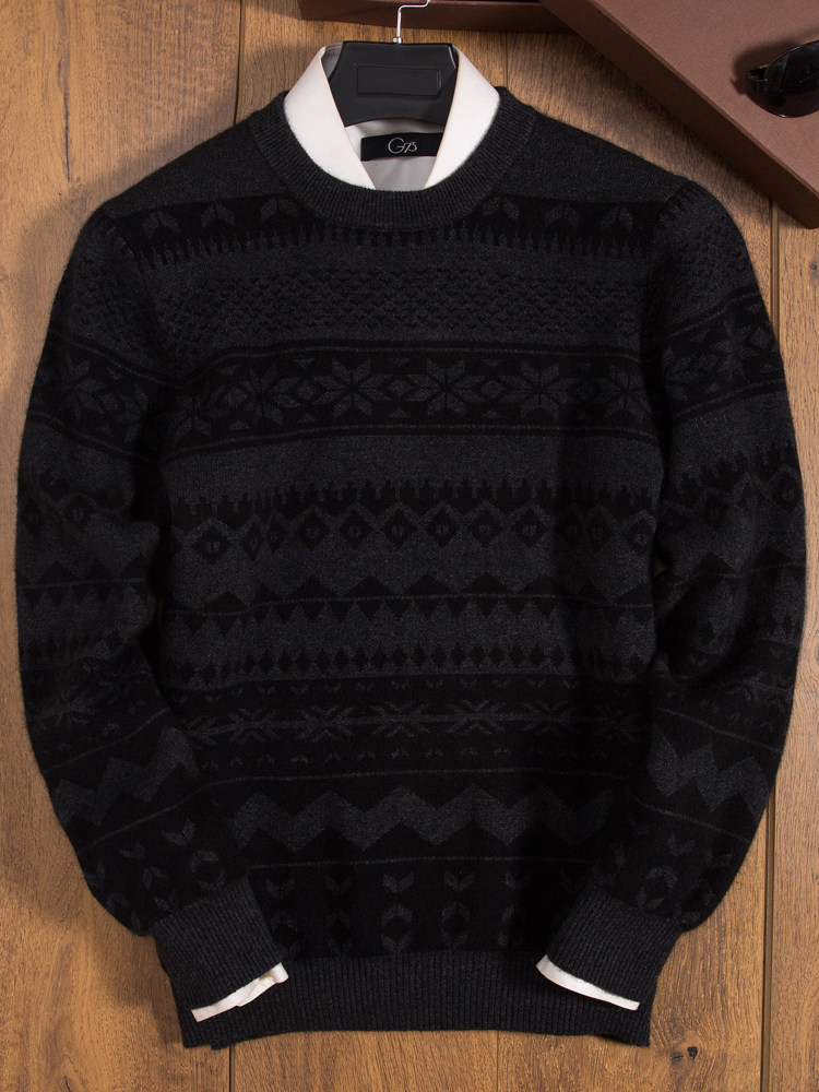 겨울용 남성용 헤비 짙은 꽃무늬 스웨터 노르딕 스타일 퓨어 캐시미어 스웨터 남성용 캐시미어 스웨터 도톰한 라운드넥