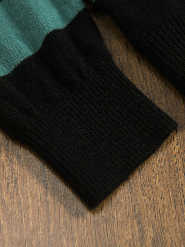 라운드 넥 남성용 겨울 따뜻한 풀오버 클래식 스트라이프 다용도 얇은 순수 캐시미어 스웨터 남성용 청록색 녹색 대비 스웨터