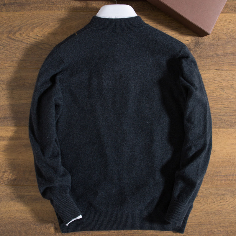 점선 캐시미어 스웨터 남성 풀오버 루즈한 짙은 회색 자카드 바닥 스웨터 퓨어 캐시미어 스웨터 남성 하프 터틀넥