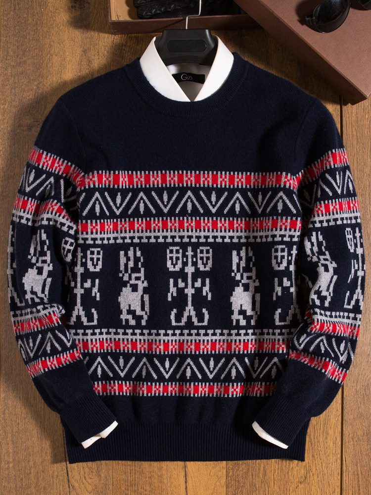 겨울 따뜻한 노르딕 스타일 남성용 페어 아일 스웨터 남성용 복고풍 니트 스웨터 남성용 프리미엄 두꺼운 하프 터틀넥 캐시미어 스웨터